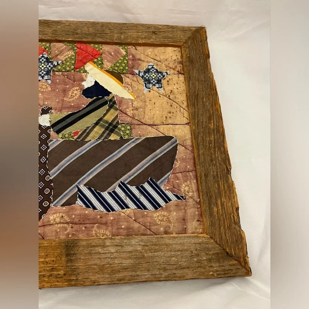 Handmade Quilt Folk Art Framed Wood Frame Wall Hanging